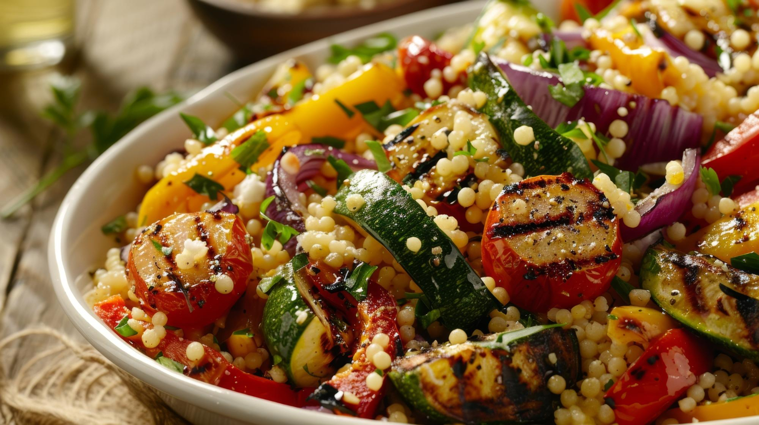 Salada Funcional de Quinoa com Legumes Assados e Molho de Tahine